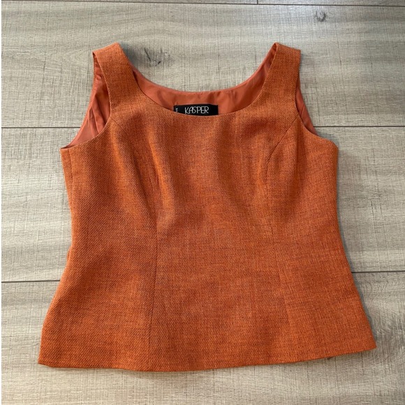 Kasper Tops - Kasper Petite Burnt Orange Textured Sleeveless Shell Blouse Top Size 4P